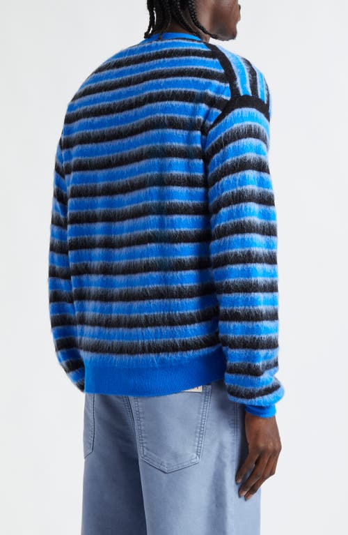 Shop Marni Stripe V-neck Mohair & Wool Blend Cardigan In Bright/blue