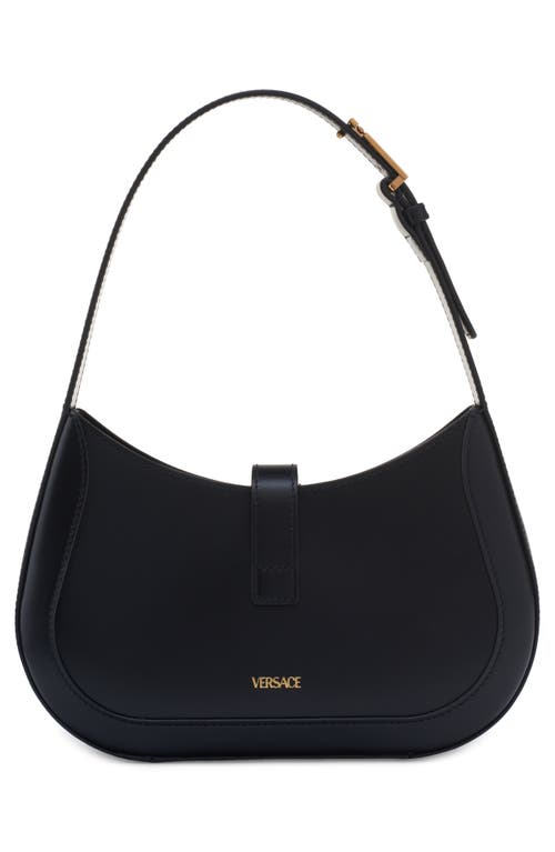 Shop Versace Small Greca Leather Hobo Bag In Black/ Gold