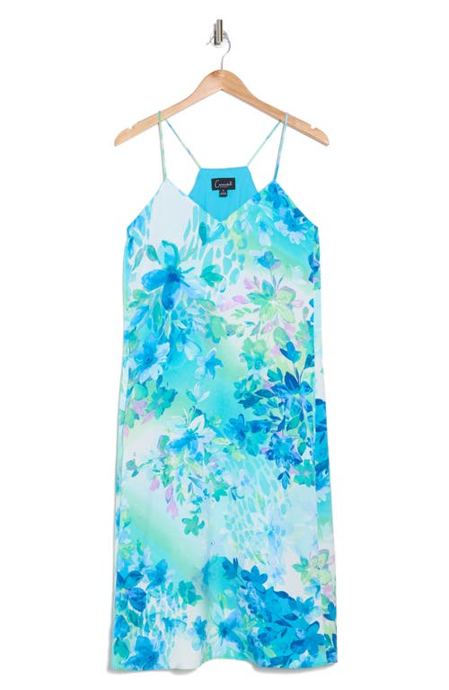 Shop Connected Apparel Print Satin Dress In Aqua
