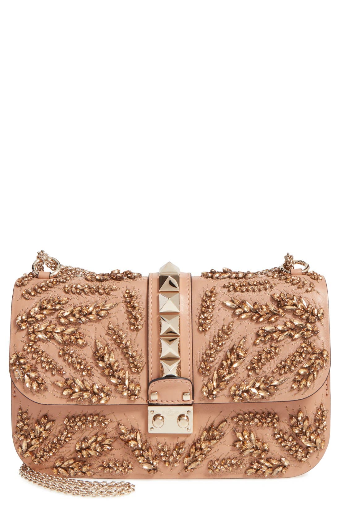 Valentino 'Rockstud Embellished Medium Lock' Leather Shoulder Bag