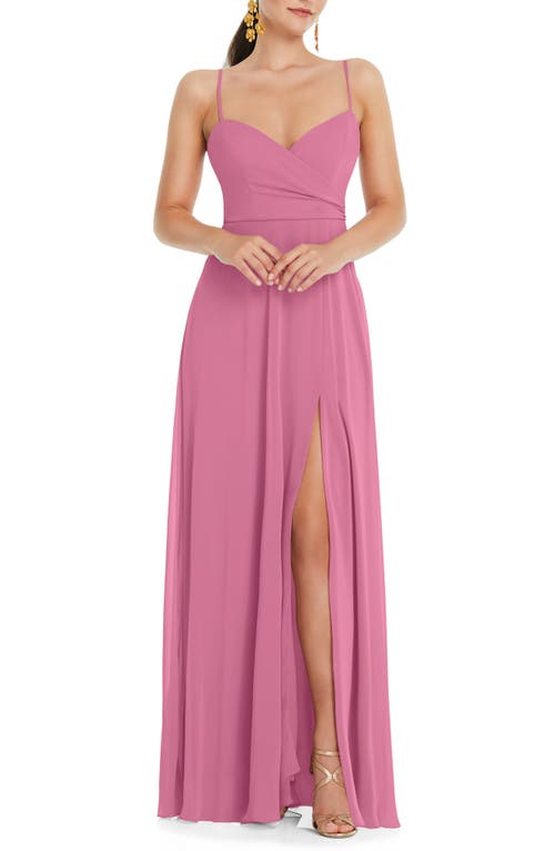 LOVELY Strappy High Slit Chiffon Gown in Orchid Pink