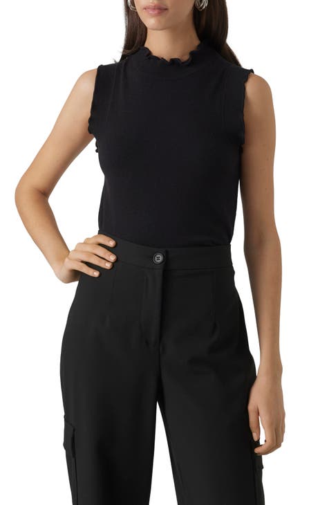 Tommy Hilfiger Women's Work Sleeveless Ruffle Front Shirts, Black