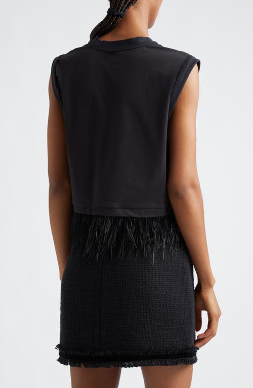 Shop Cinq À Sept Feather Trim Crop Top In Black