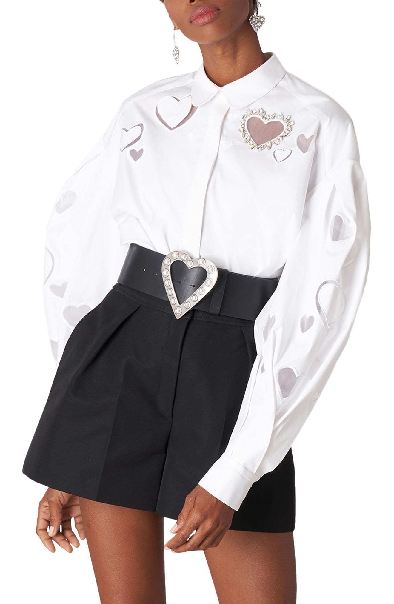 Carolina Herrera Cutout Heart Stretch Poplin Shirt in White at Nordstrom, Size 6