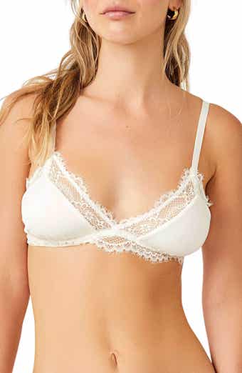 Off-white underwired balconette bra with Leavers lace trim – Amely