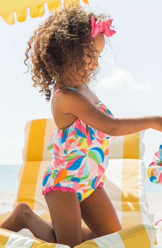 Shop Rufflebutts Tropical Adventure Ruffle One-piece Swimsuit & Headband Set In Pink