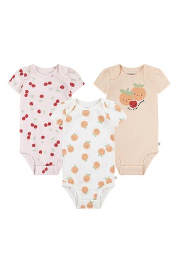 Shop Huggies Assorted 3-pack Organic Cotton Bodysuits In Pale Peach/snow White