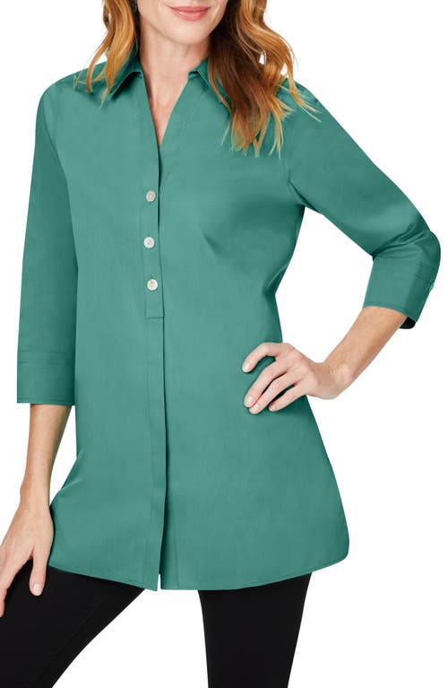 Foxcroft Pamela Stretch Button-Up Tunic in Vintage Jade