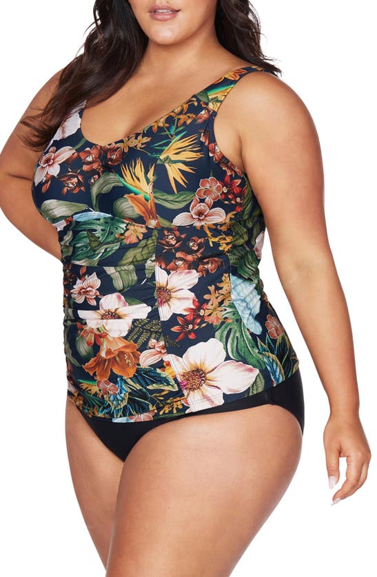 Shop Artesands Into The Salt Raphael E- & F-cup Underwire Tankini Top In Navy