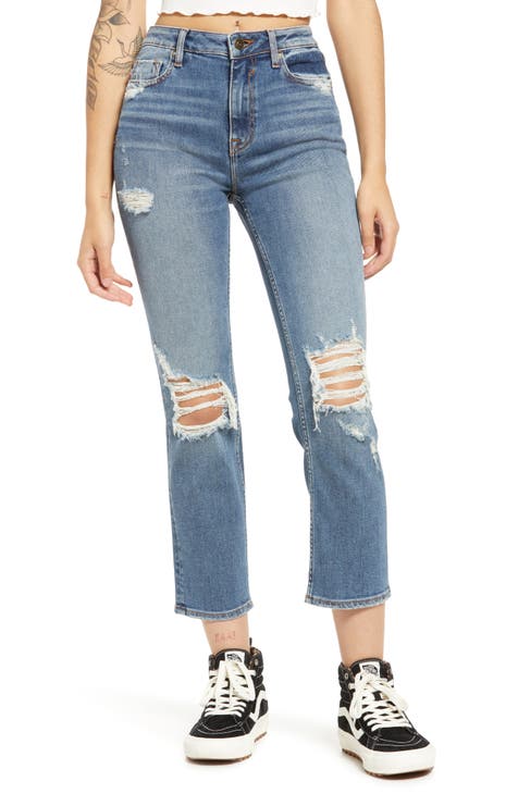 Destructed Straight Leg Ankle Jeans