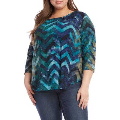 Plus Size Karen Kane Tie Dye Burnout Top, Blue