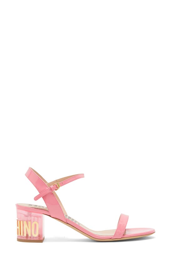 Shop Moschino Patent Leather Block Heel Sandal In Pink