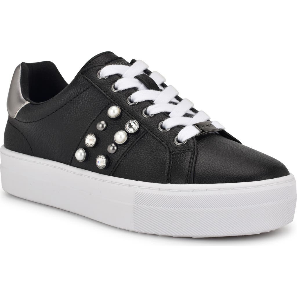 Nine West Gripes Platform Sneaker In Black/pewter
