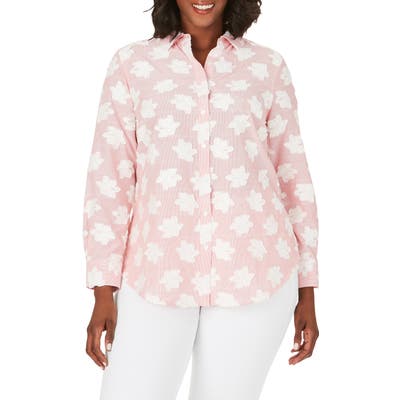 Plus Size Foxcroft Havana Clipped Floral Shirt, Pink