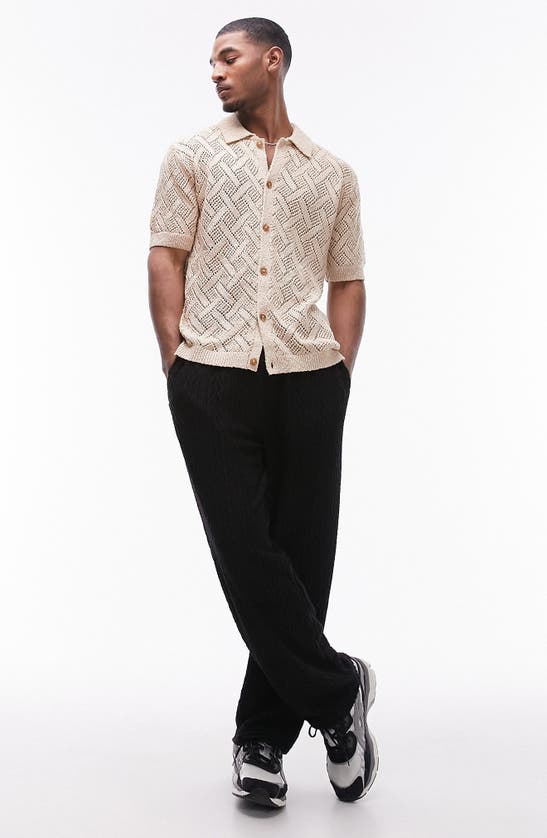 Shop Topman Open Stitch Cotton Blend Button-up Shirt In Beige