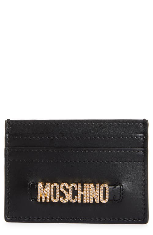 Moschino Crystal Logo Leather Card Case in Fantasy Print Black