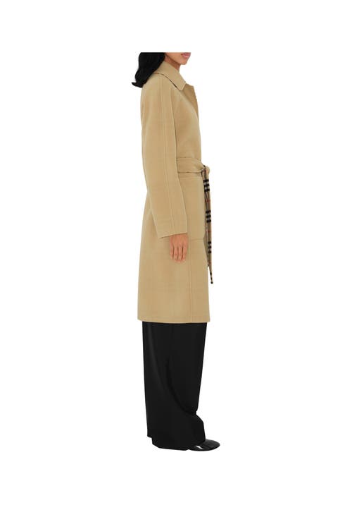 Shop Burberry Long Reversible Check Wool Car Coat In Flax