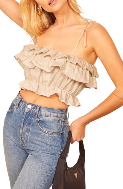 Click to view more detailed imagery on our partner's website Reformation Ruskin Crop Linen Tank In Avocado