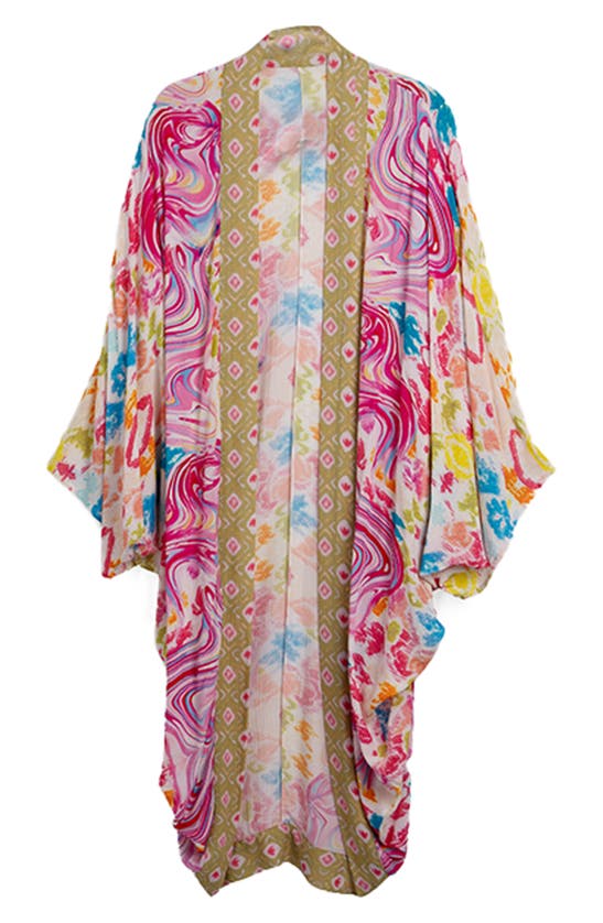 Saachi Mix Print Ruana In Pink Multi