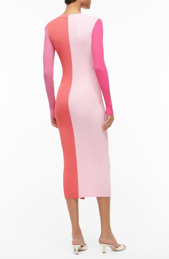Shop Staud Colorblock Long Sleeve Sweater Dress In Flamingo Multi