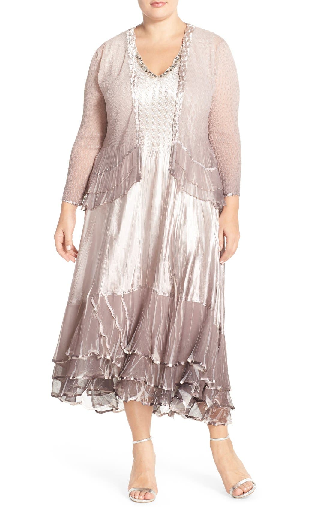 Komarov Embellished Tiered Hem Dress & Jacket (Plus Size) Nordstrom