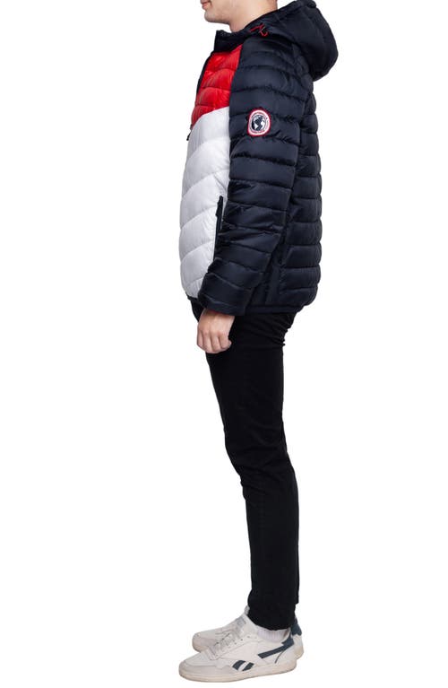 Rokka&rolla Lightweight Quilted Hooded Puffer Jacket In Night Sky/bright White/red