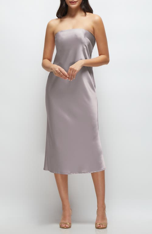 Strapless Charmeuse Midi Cocktail Dress in Cashmere Gray
