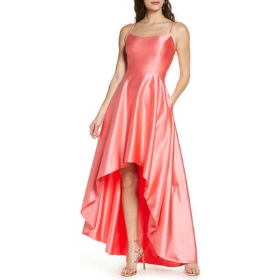 Xscape Double Strap High/low Satin Ballgown, Coral