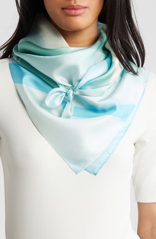 Print Silk Square Scarf in Teal Ombre Wave