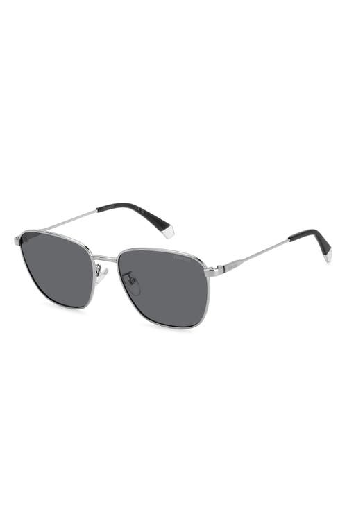 Shop Polaroid 56mm Polarized Rectangular Sunglasses In Ruthenium/gray Polarized