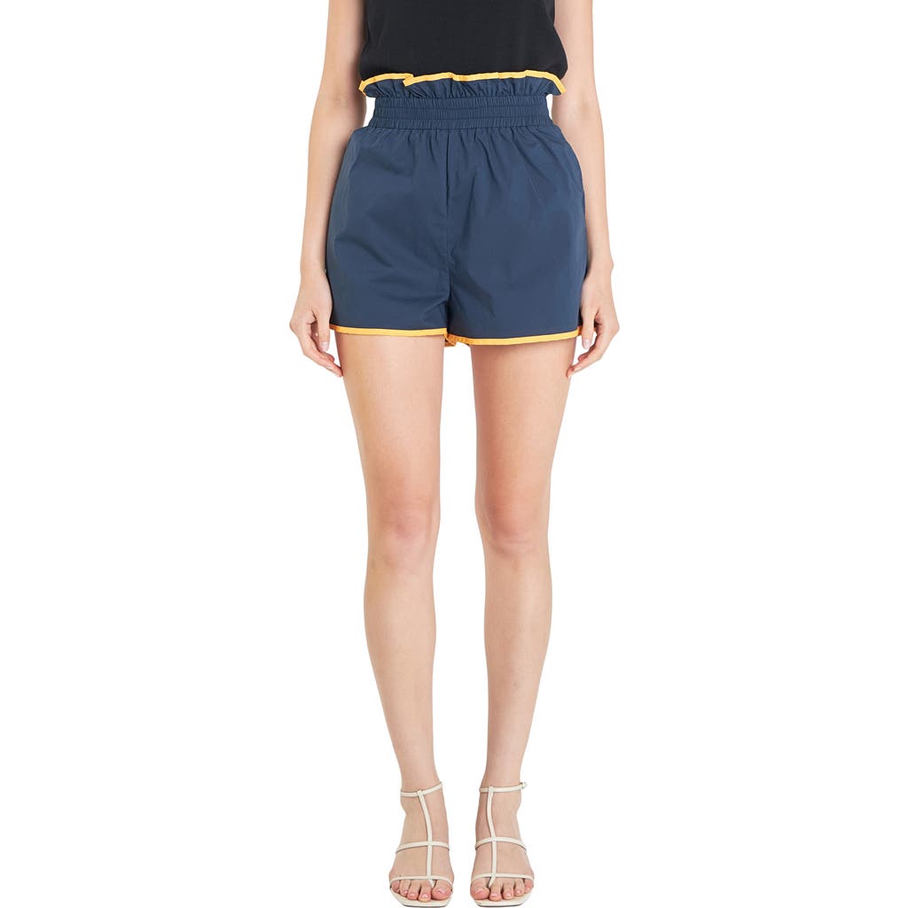English Factory Contrast Paperbag Cotton Shorts In Navy