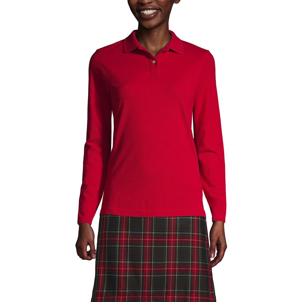Lands' End School Uniform Long Sleeve Feminine Fit Interlock Polo Shirt In Red