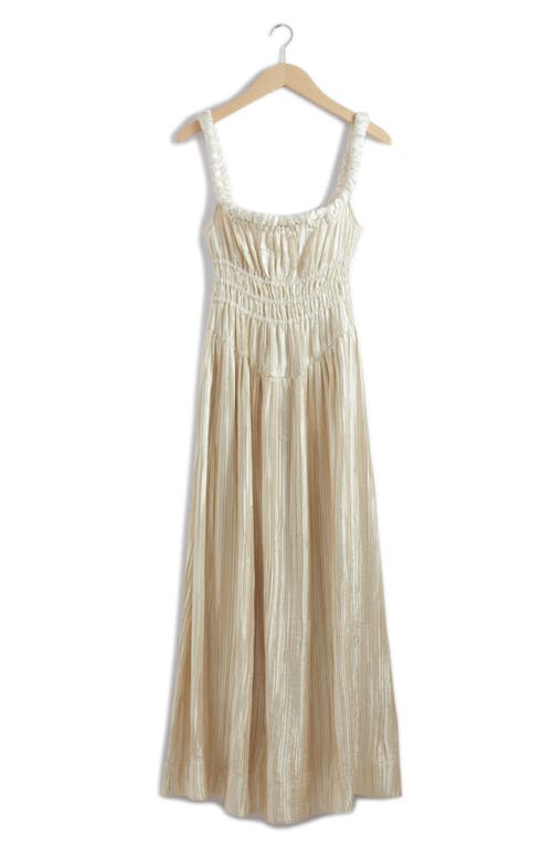 & Other Stories Pleated Metallic Satin Dress In Cream