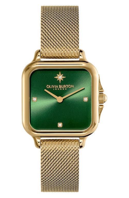 Olivia Burton Women's Soft Square Gold-tone Stainless Steel Mesh Bracelet Watch 28mm In Gold/green