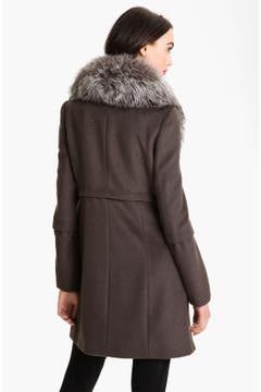 Elie Tahari Double Breasted Coat with Genuine Fox Fur Collar | Nordstrom