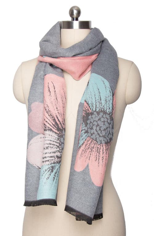 Saachi Floral Reversible Scarf In Grey/pink/blue