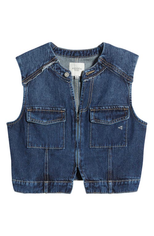 Shop Hidden Jeans Zip Front Crop Denim Vest In Dark Wash