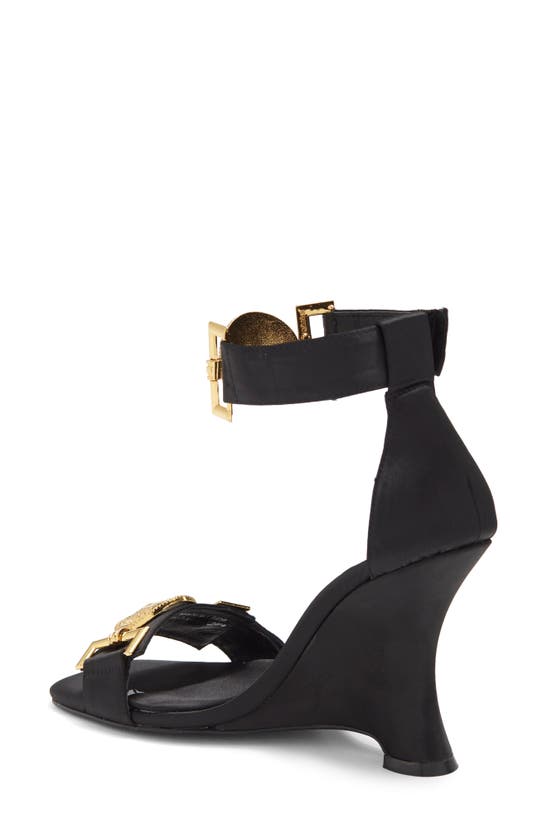 Jeffrey Campbell Leonite Wedge Sandal In Black Satin Gold | ModeSens