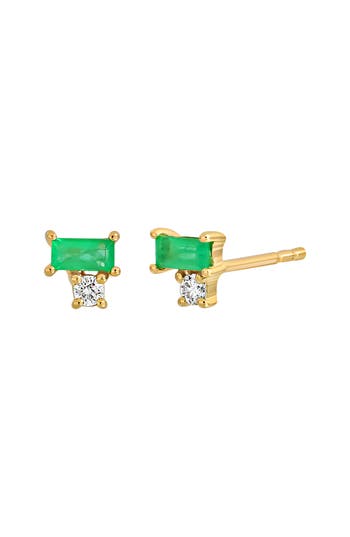 Shop Bony Levy El Mar Stud Emerald & Diamond Earrings In 18k Yellow Gold