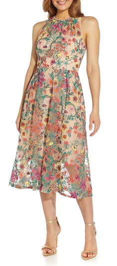 Adrianna Papell Floral Embroidered Fit Flare Midi Dress Nordstrom