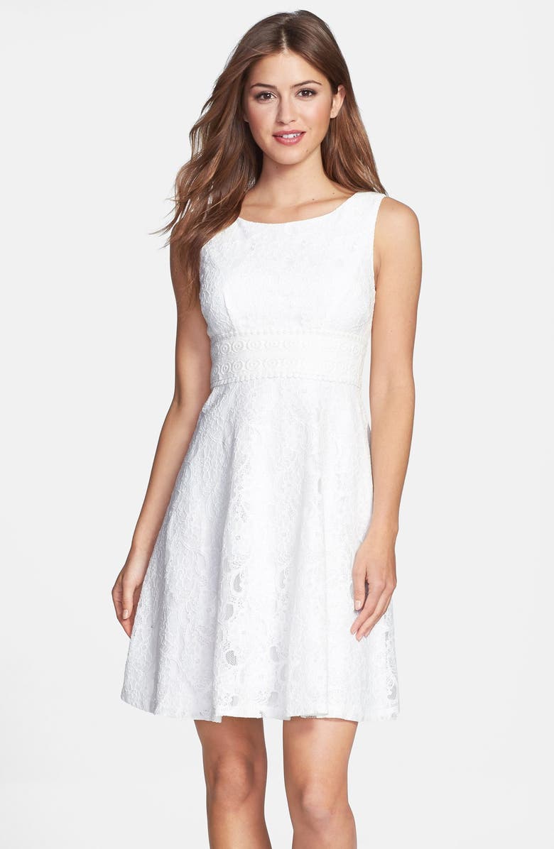 Eliza Embroidered Lace Fit & Flare Dress (Petite) | Nordstrom