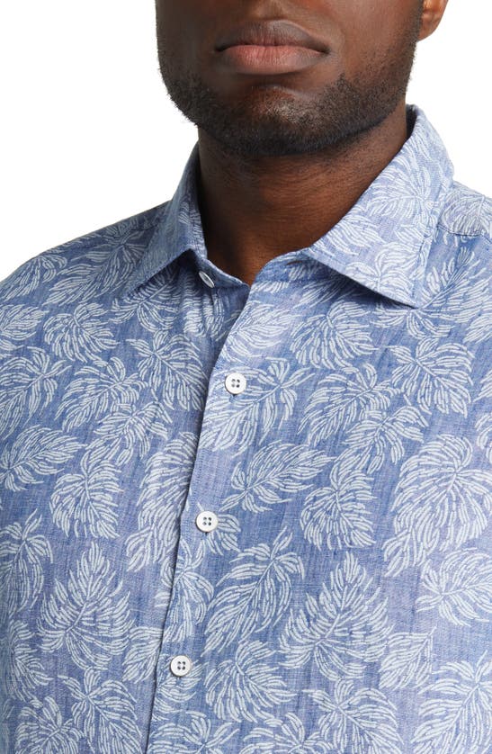 Rodd & Gunn Yelverton Sport Fit Frond Print Short Sleeve Linen Button-up Shirt In Stonewash