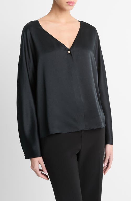 Shop Vince V-neck Silk Top In Black