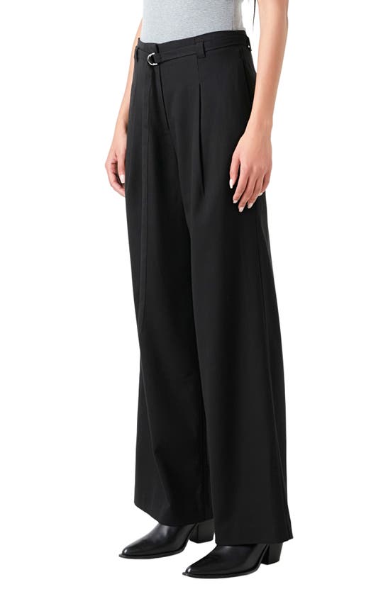 Shop Grey Lab Pleated Belted Stretch Wide Leg Pants In Black