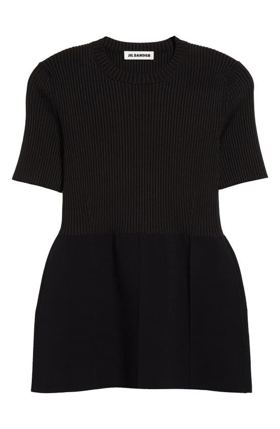 Jil Sander Peplum Rib Crewneck Top In 001 Black