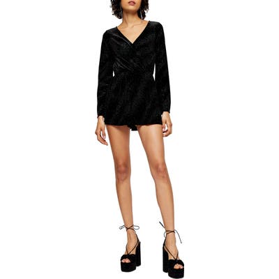 Topshop Glitter Velvet Short Romper, US (fits like 6-8) - Green