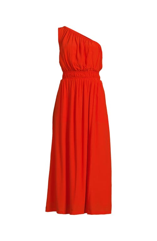 Shop Lands' End Petite One Shoulder Crepe Midi Dress In Rich Persimmon