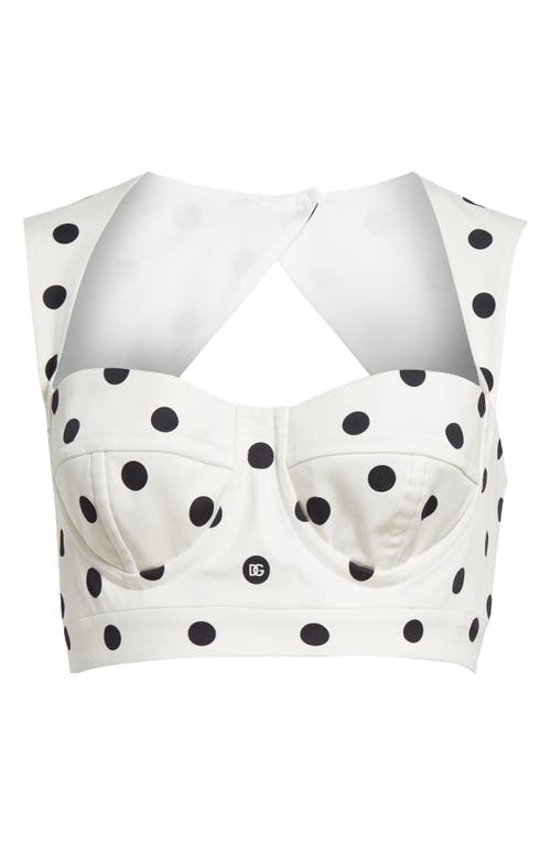 Shop Dolce & Gabbana Dolce&gabbana Polka Dot Back Cutout Crop Bustier Top In Hwzrn Pois Med 1.5 F.bianc