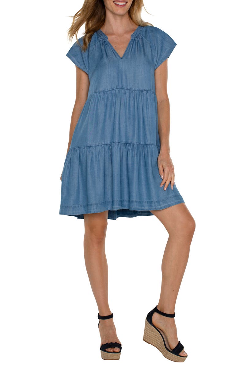 Liverpool Los Angeles Flutter Sleeve Chambray Babydoll Dress | Nordstrom