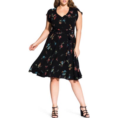 Plus Size City Chic Botanical Print Dress, Black